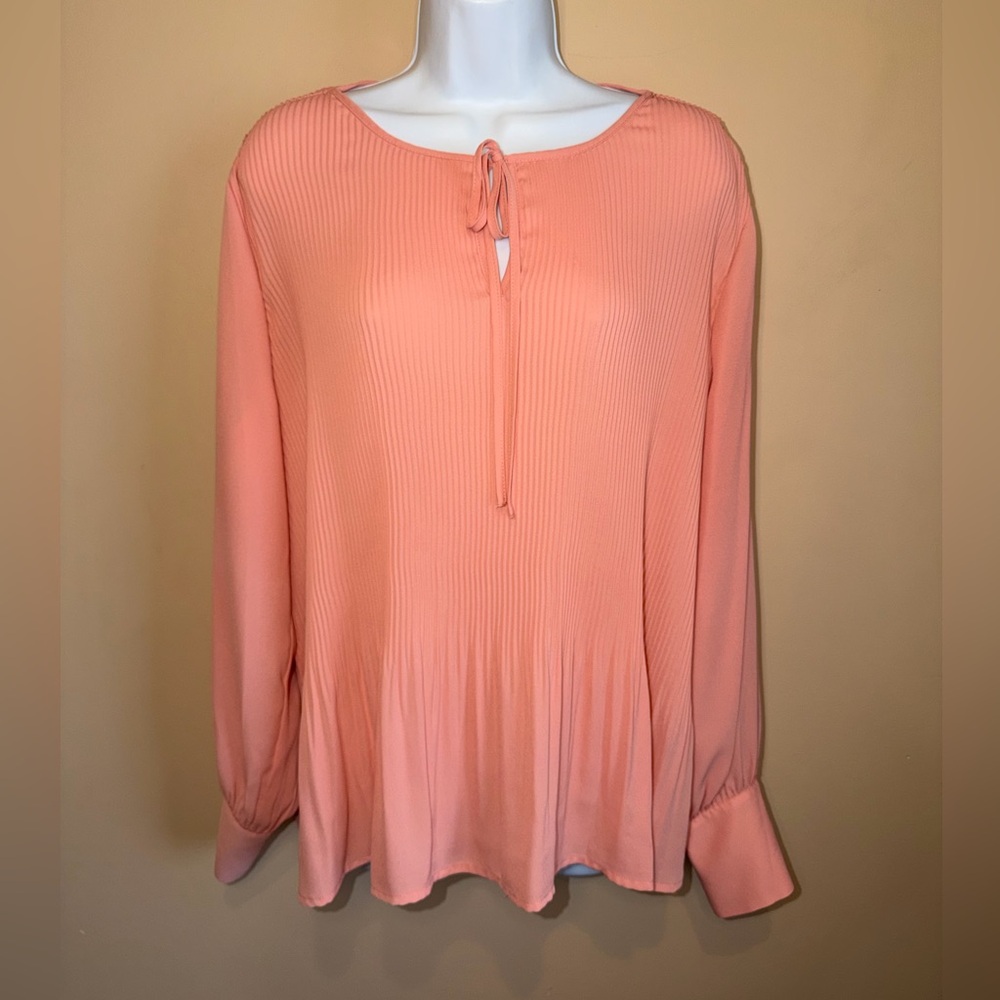 Simply Vera Vera Wang Coral-Pink Pleated Long-Sleeve Blouse